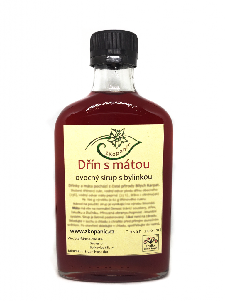Dřín s mátou ovocný sirup s bylinkou