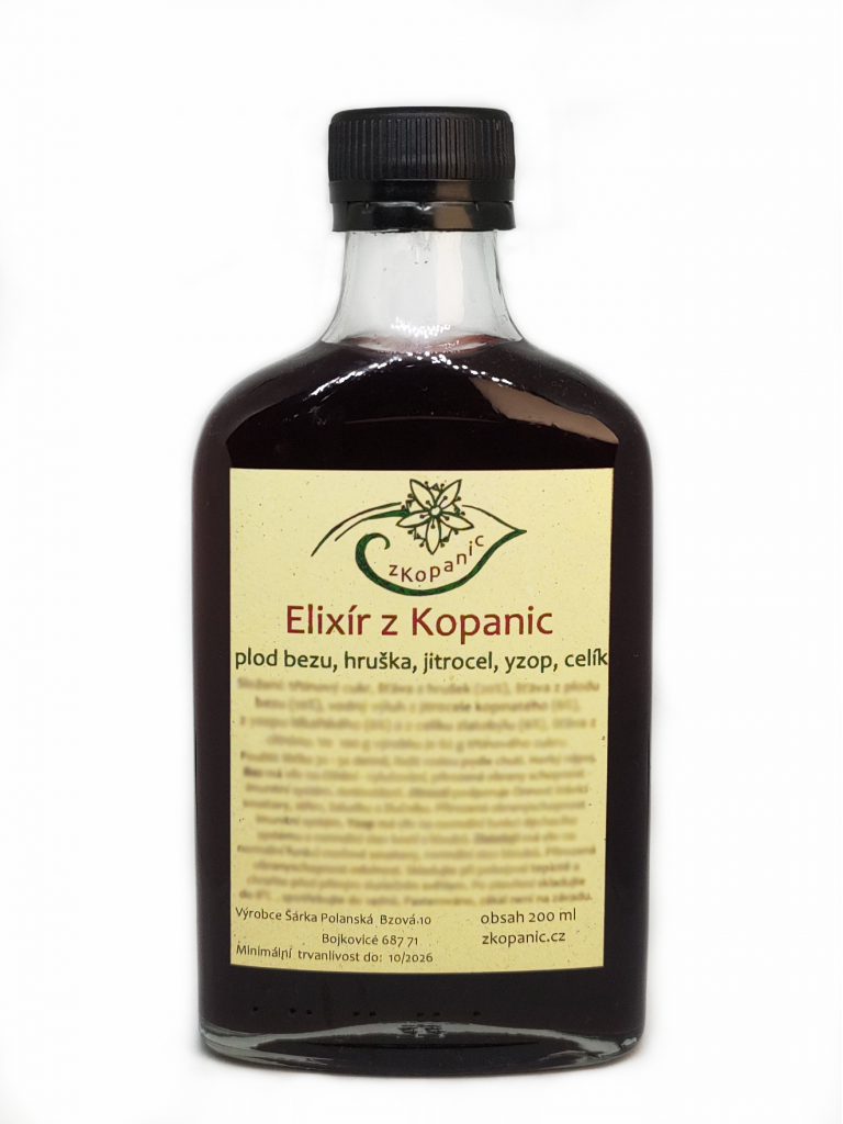 Elixír z Kopanic plod bezu, hruška, jitrocel, yzop, celík